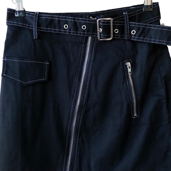 PRINCESS POLLY NWT black Mikayla belted mini skirt asymmetrical zipper, size 6 - Picture 2 of 8